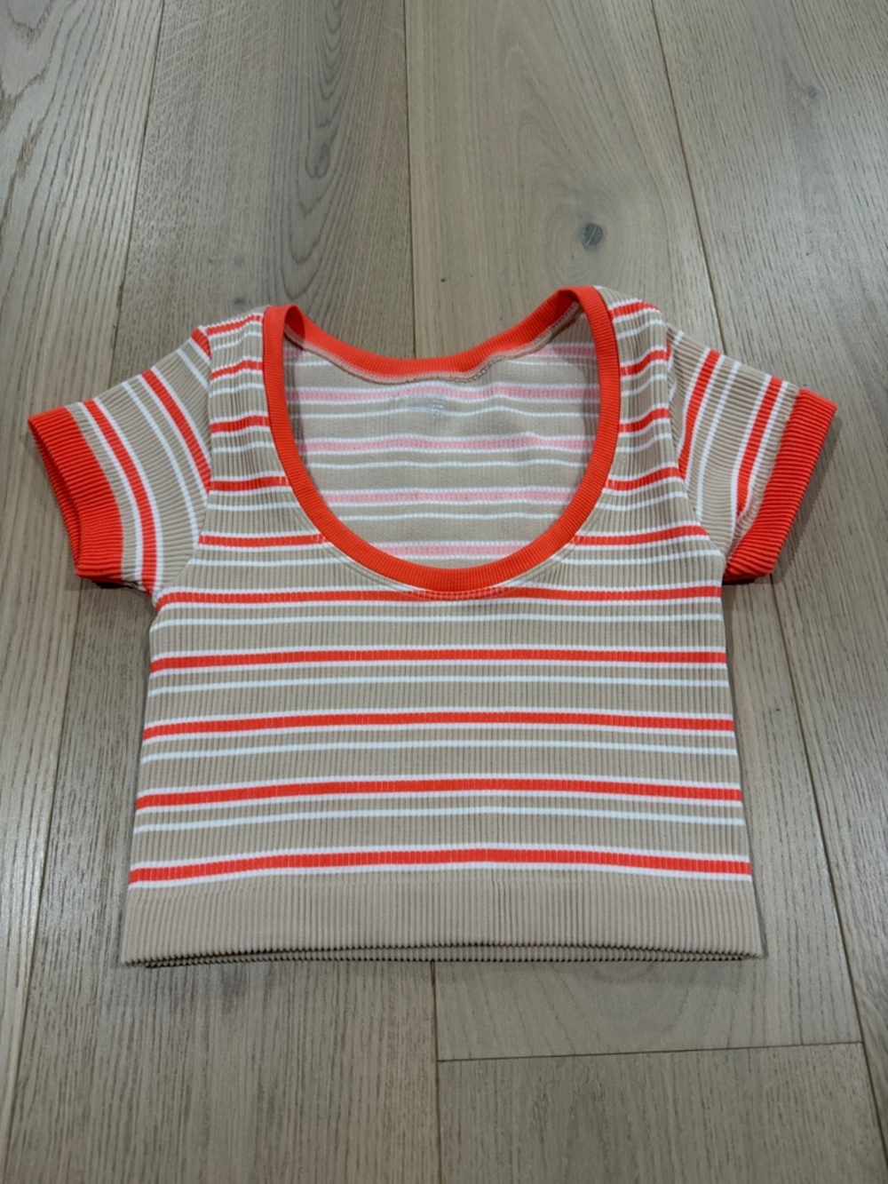 Offline by Aerie Striped Scoop Neck Crop Top - Orange & Tan Size XS